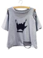 Shein Gesture Print Distressed T-shirt