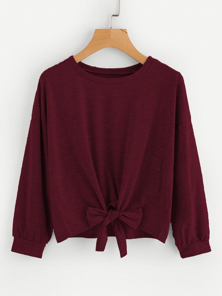 Shein Drop Shoulder Knot Front Marled Sweatshirt