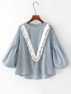 Shein Pleated Chevron Insert Lantern Sleeve Gingham Blouse
