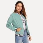 Shein Zip & Pocket Front Striped Jackets