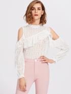 Shein Open Shoulder Frill Trim Eyelet Lace Top