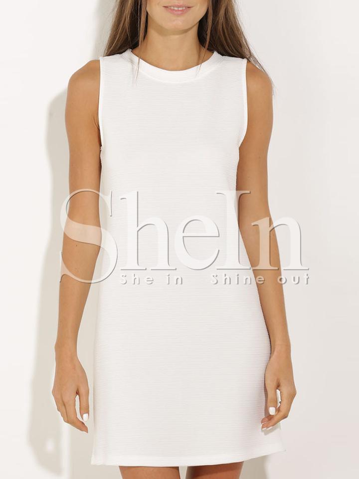 Shein Beige Sleeveless Lace Up Back Shift Dress