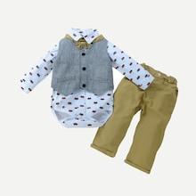 Shein Toddler Boys Cartoon Print Top & Pants & Space Dye Vest & Tie