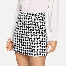 Shein Zip Back Houndstooth Tweed Skirt