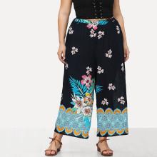 Shein Plus Flower Print Wide Leg Pants