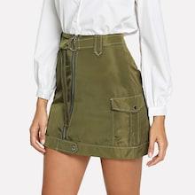 Shein Zip Front Self Tie Waist Skirt