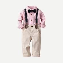 Shein Toddler Boys Bow Tie Striped Shirt With Overalls