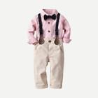 Shein Toddler Boys Bow Tie Striped Shirt With Overalls