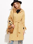 Shein Yellow Belted Tie Sleeve Cord Coat