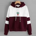 Shein Plus Color-block Drawstring Embroidered Hooded Sweatshirt