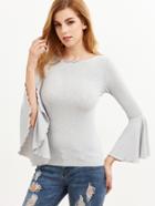Shein Grey Ribbed Knit Bell Sleeve T-shirt