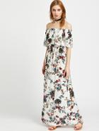 Shein Botanical Print Flounce Bardot Maxi Dress