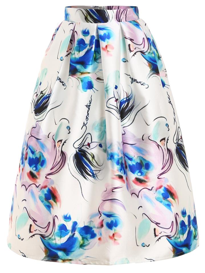 Shein Abstract Print Box Pleat Midi Skirt
