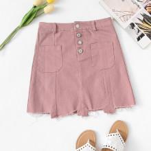 Shein Solid Button Front Denim Skirt