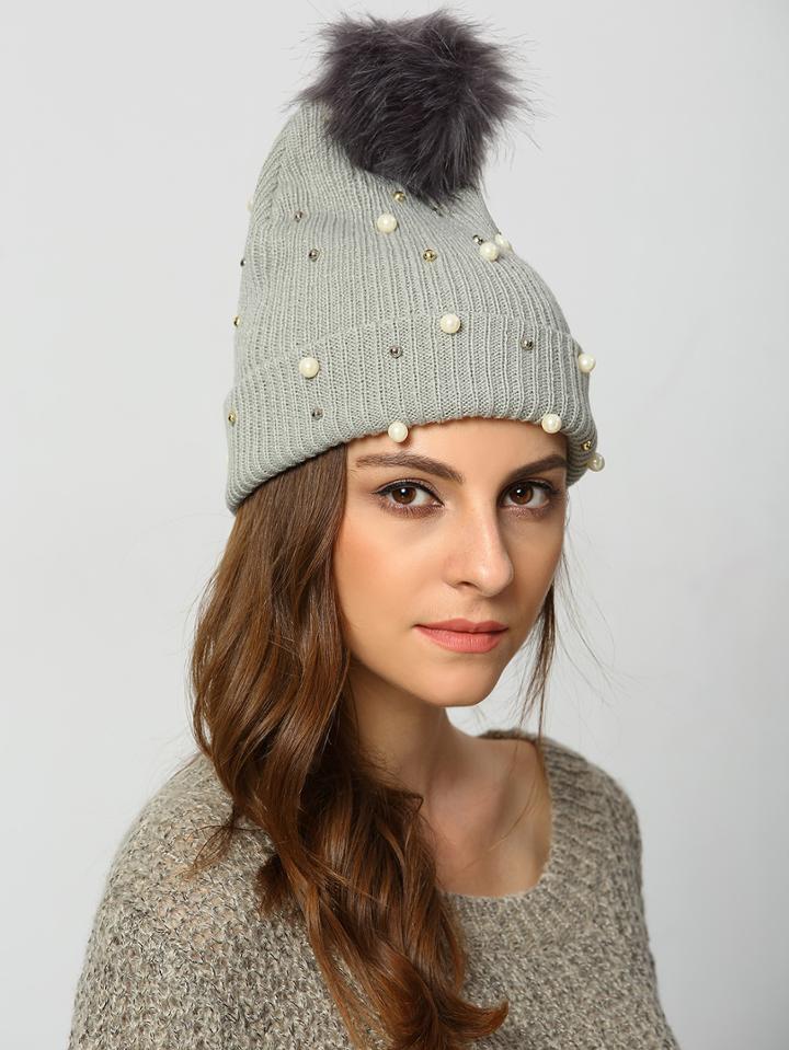 Shein Grey Twisted Ball Bead Hat