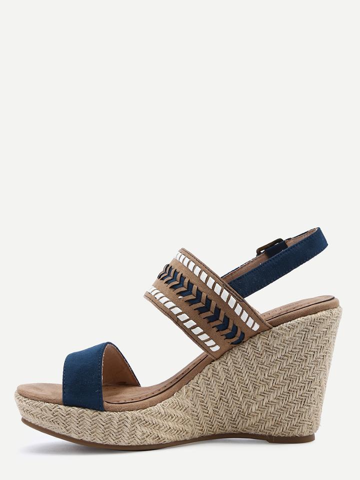 Shein Navy Laser-cut Ankle Strap Wedge Sandals