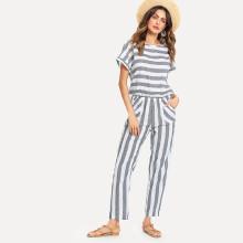 Shein Batwing Sleeve Stripe Jumpsuit