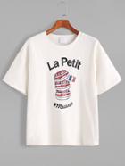 Shein Beige Letter Print Drop Shoulder T-shirt