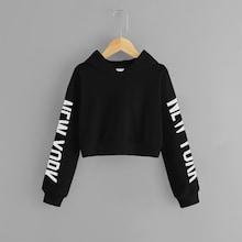 Shein Girls Letter Print Crop Hoodie