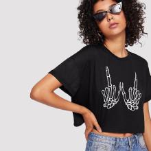Shein Cuffed Sleeve Crop Graphic Tee