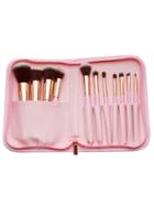 Shein Pink Professional Makeup Brush Set With Zipper Bag