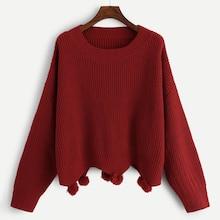 Shein Plus Drop Shoulder Pompom Hem Sweater