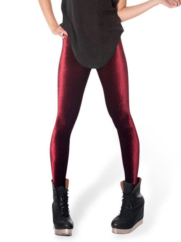 Shein Wine Red Skinny Elastic Velvet Leggings