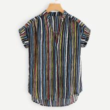 Shein Random Multi Striped Curved Hem Blouse