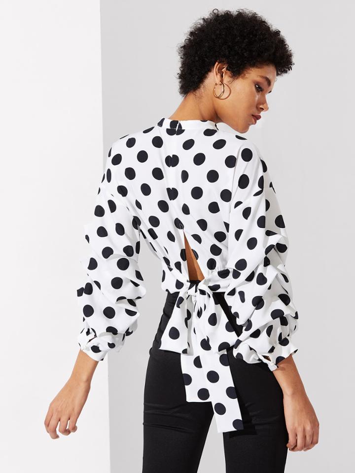 Shein Gathered Sleeve Polka Dot Top