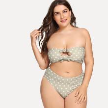 Shein Plus Polka Dot Knot Front Bikini Set