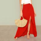 Shein Flounce Trim Dip Hem Wrap Skirt