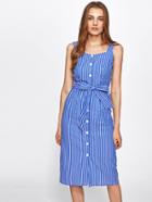 Shein Button Up Belted Pinstripe Pinafore Dress