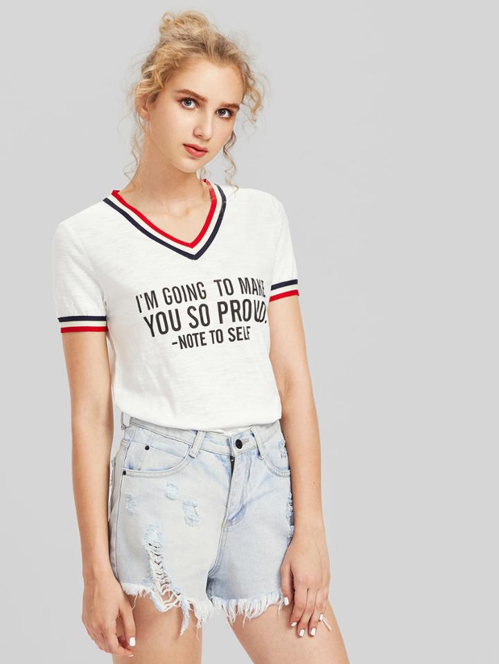 Shein Varsity Striped Trim Slub T-shirt