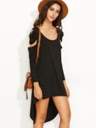 Shein Black Open Shoulder Criss Cross Back High Low Dress