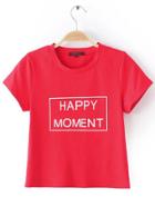 Shein Red Round Neck Letter Casual T-shirt