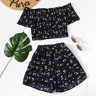 Shein Off Shoulder Floral Crop Top With Shorts
