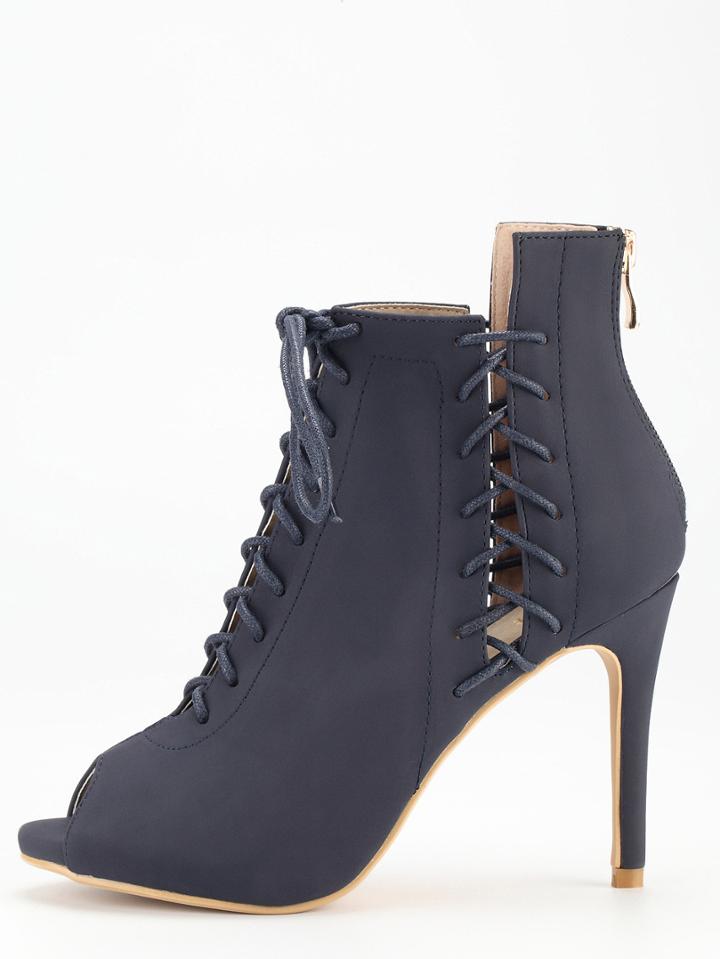 Shein Navy Peep Toe Lace Up Stiletto Heels