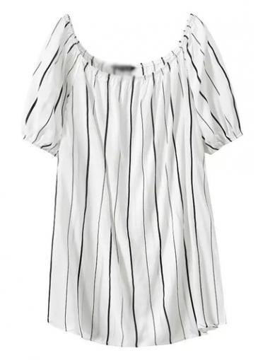 Rosewe White Vertical Stripe Round Neck Straight Dress