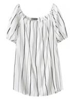 Rosewe White Vertical Stripe Round Neck Straight Dress