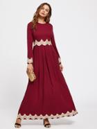 Shein Lace Applique Box Pleated Kaftan Dress