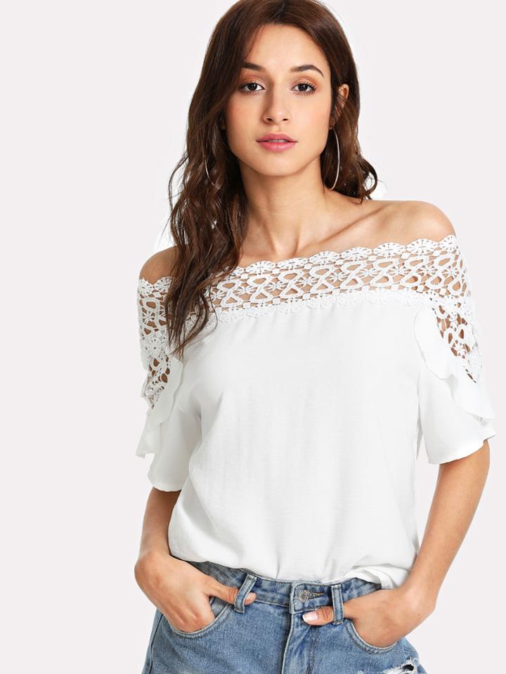 Shein Guipure Lace Panel Bardot Top