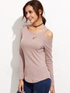 Shein Open Shoulder Cutout Curved Hem T-shirt