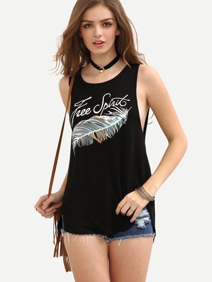 Shein Black Print Casual Tank Top