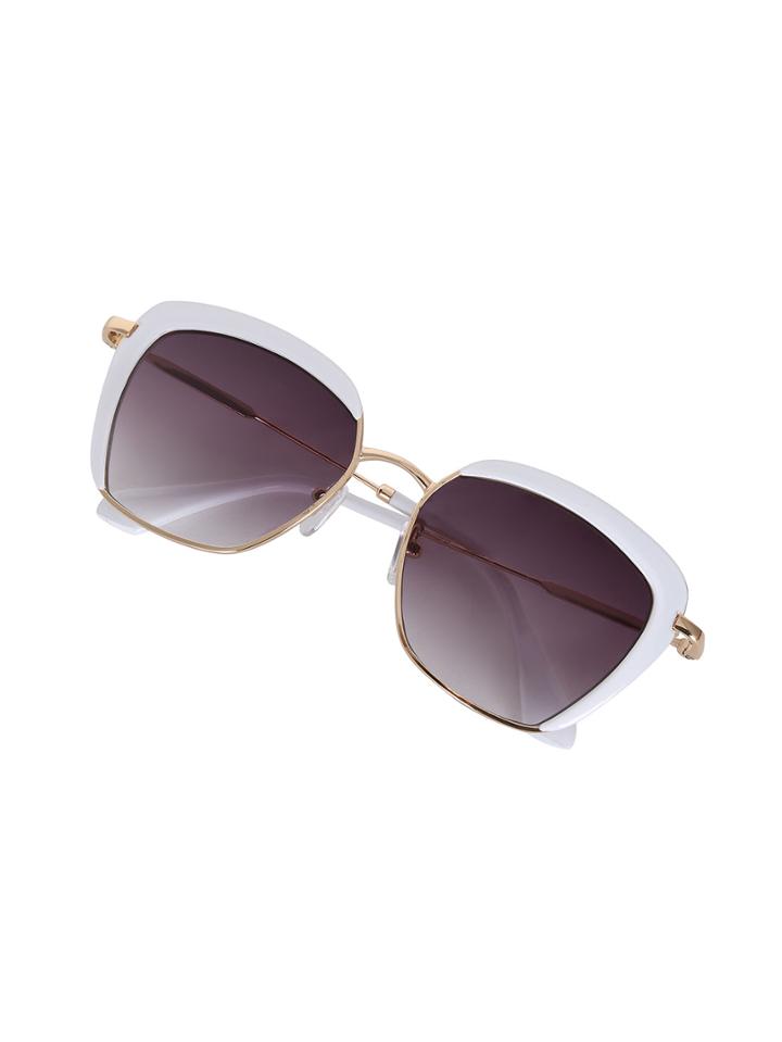 Shein Metal Plastic Mixed White Frame Square Lenses Sunglasses