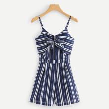Shein Bow Tie Front Striped Cami Jumpsuit
