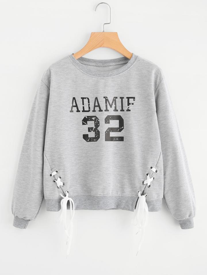 Shein Letter Print Tie Up Side Sweatshirt