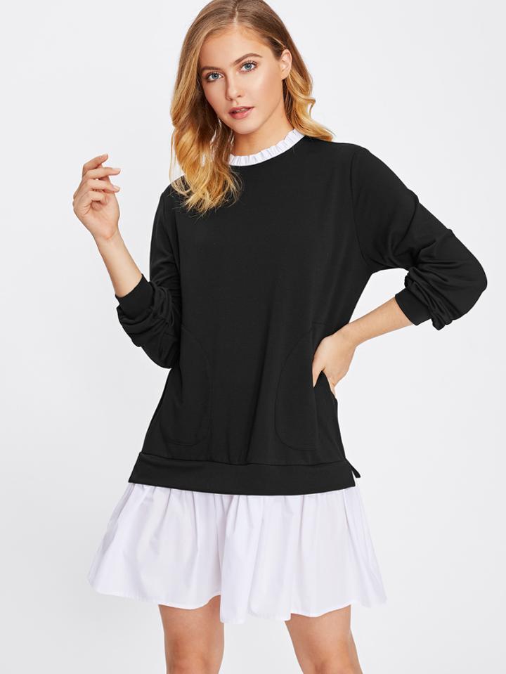 Shein Frill Neck Bow Back 2 In 1 Dress