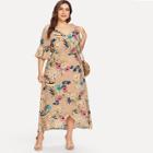Shein Plus All Over Florals Ruffle Sleeve Wrap Dress