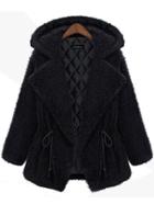Shein Black Hooded Drawstring Thicken Coat
