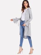 Shein Ribbon Bow Tie Marled Knit Coat